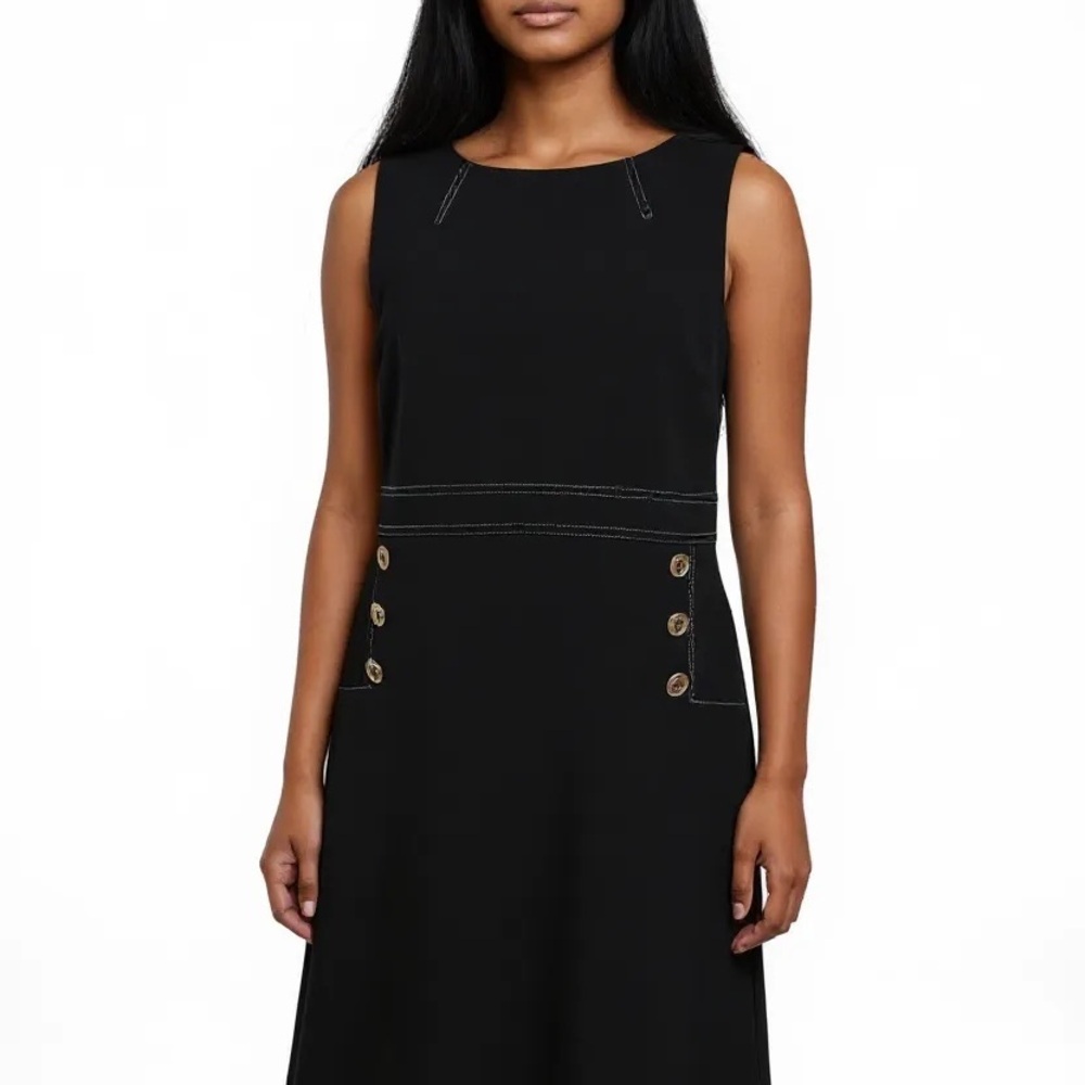 Tommy Hilfiger Black Midi Dress with Button Details Size 12